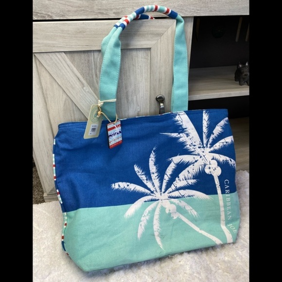 NWT Caribbean Joe Large Tropical Beach bag Tote Shopper Shoulder Bag - Picture 2 of 12